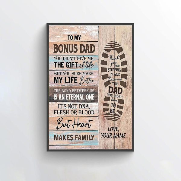 Personalized To Bonus Dad Poster Fathers Day Gift For Stepdad From Stepdaughter Stepson